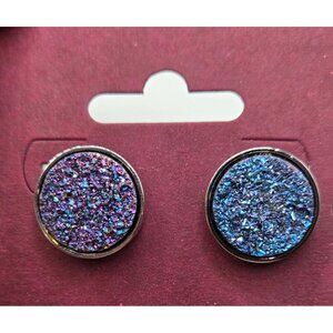 Glittery Round Stud Earrings With Multicolor & Blue Sparkle